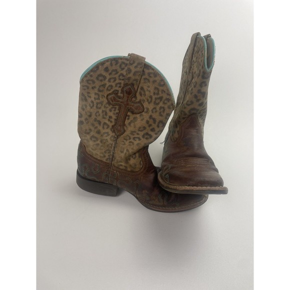 Ariat Other - Ariat Crossroads Boots Youth 13 Brown Leopard Print Leather Square Toe 10017311